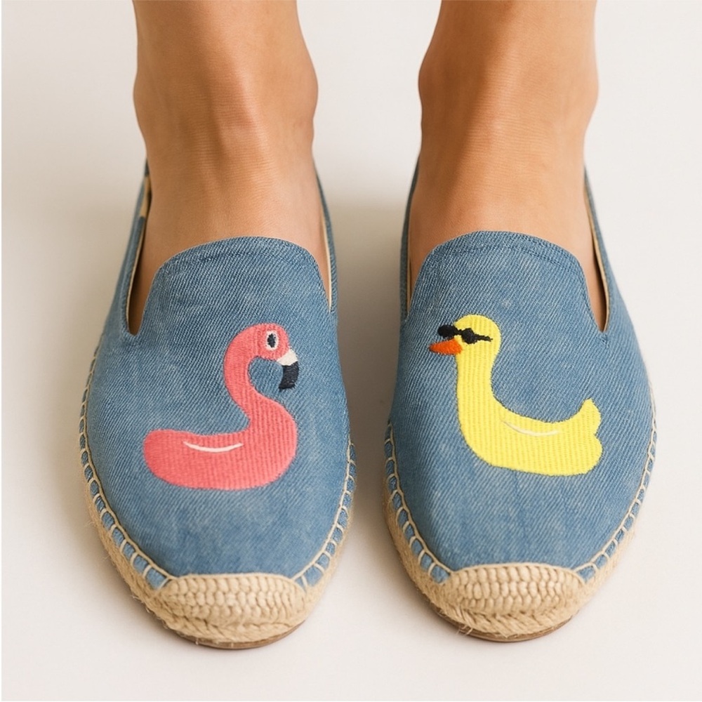 Mary Matson × Soludos Denim Embroidered Flamingo Duck